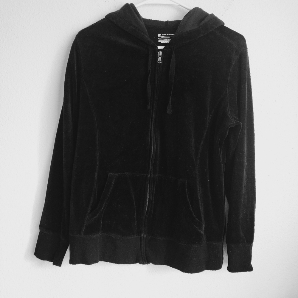 Tek Gear Hooded Full Zip Velour Sweatshirt Black Size XL